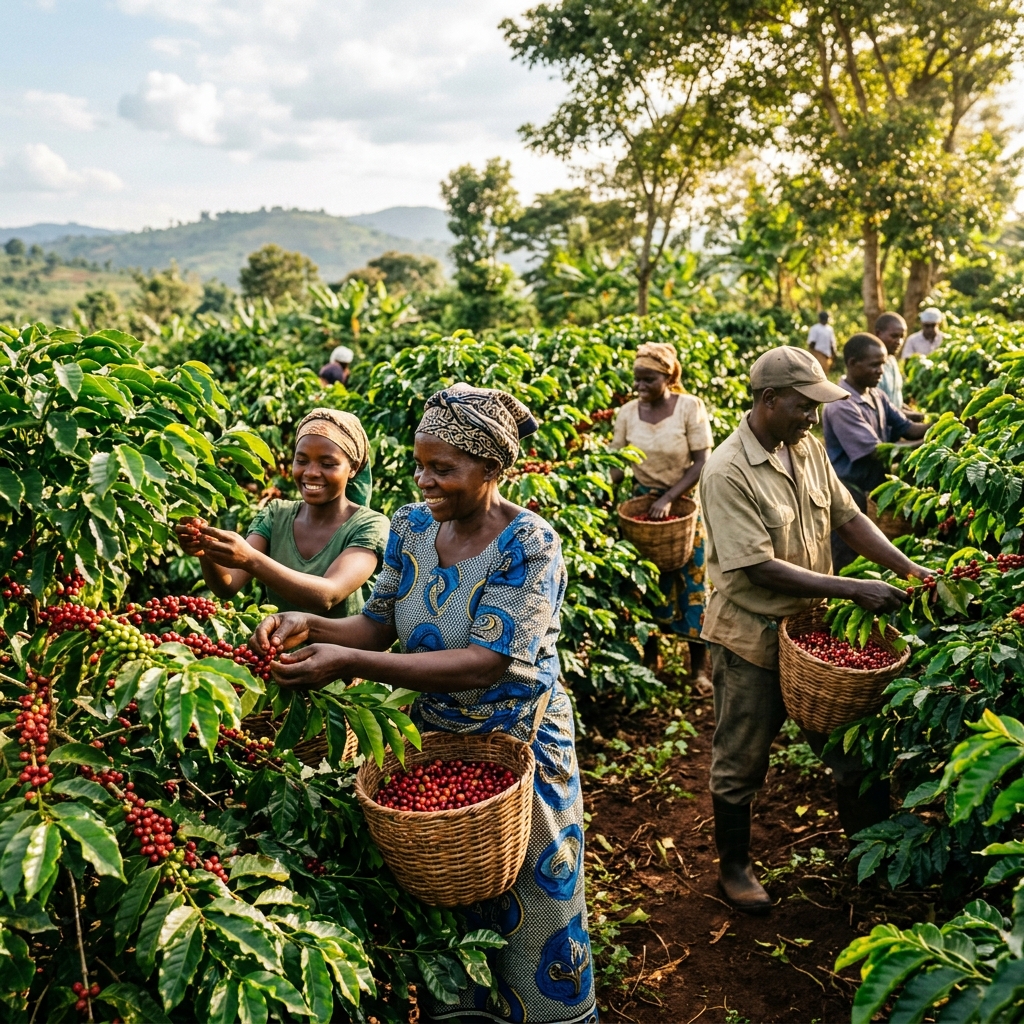 Farmers working in coffee field